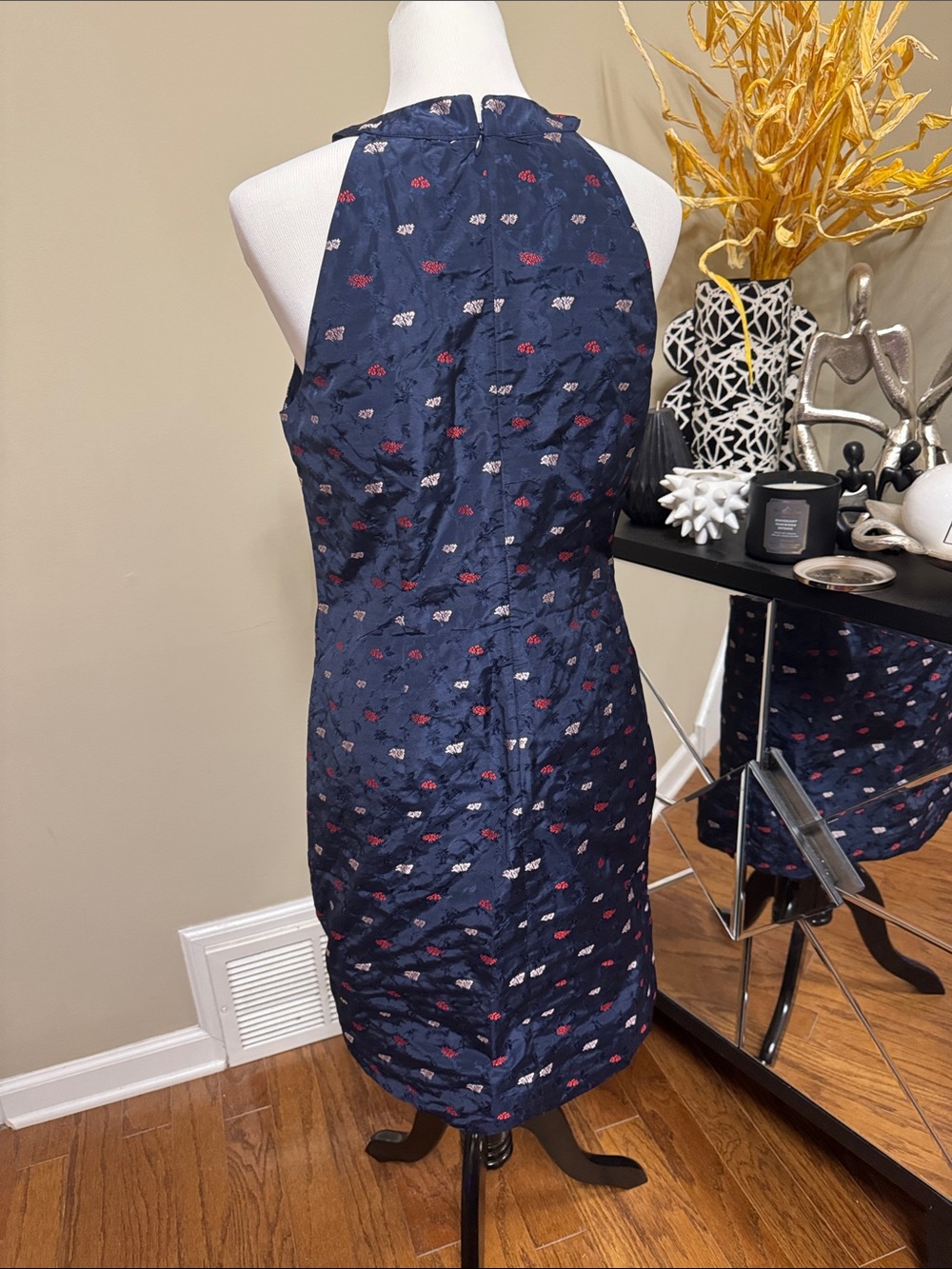 Banana Republic Navy Midi Dress with Red and White Floral Print Size 10 NWT - Picture 2 of 5